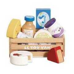 Le Toy Van Wooden Eggs & Dairy Toy Crate with Pretend Milk and Cheese