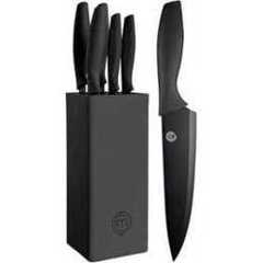 MasterChef Knife Set with Block, 5 Kitchen Knives with Holder, Black